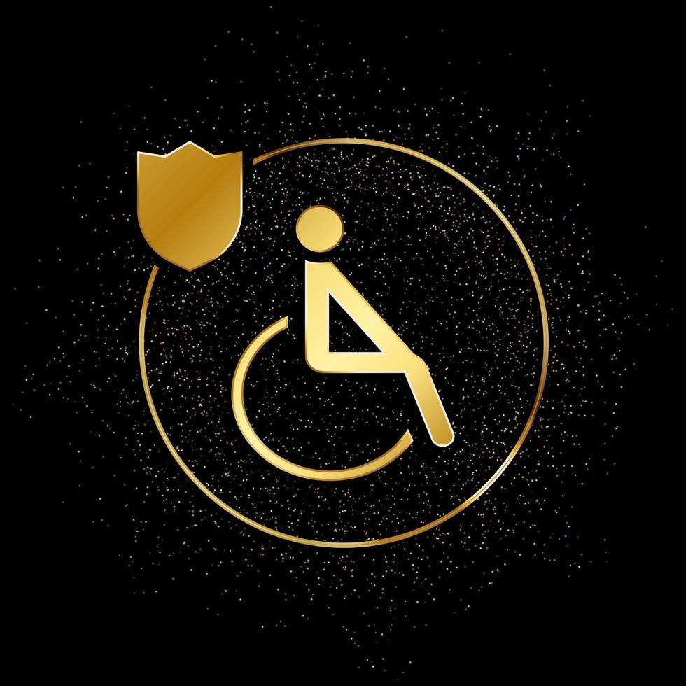 umano, assicurazione, Salute, Disabilitato oro icona. vettore illustrazione di d'oro particella sfondo. oro vettore icona