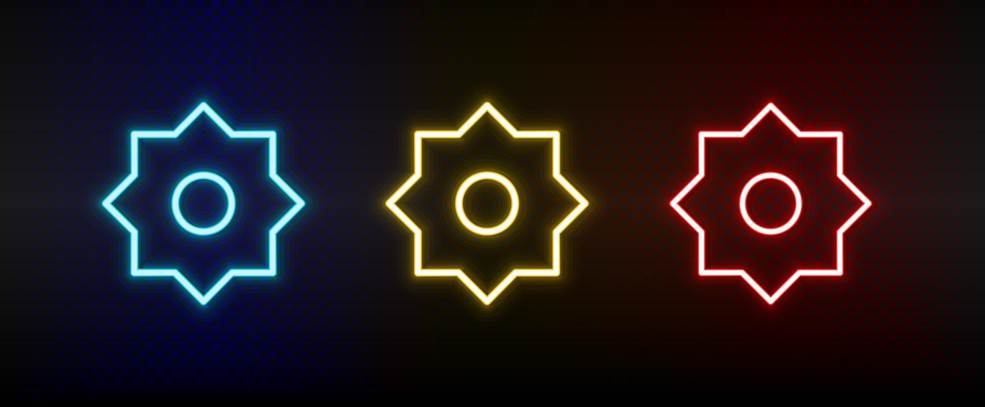 luminosa, luminosità neon icona impostare. impostato di rosso, blu, giallo neon vettore icona su buio trasparente sfondo