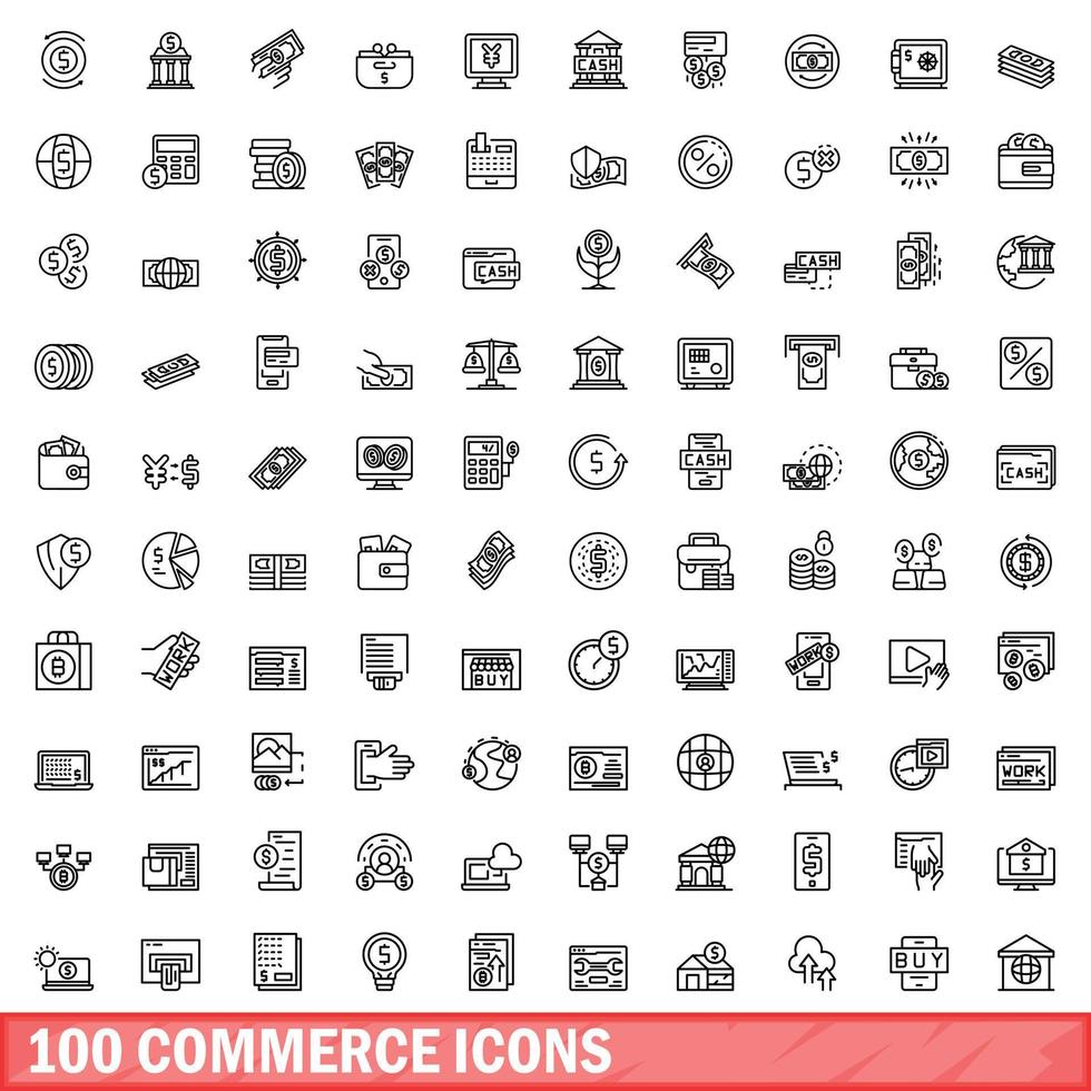 100 commercio icone impostare, schema stile vettore