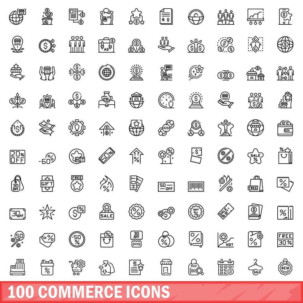 100 commercio icone impostare, schema stile vettore