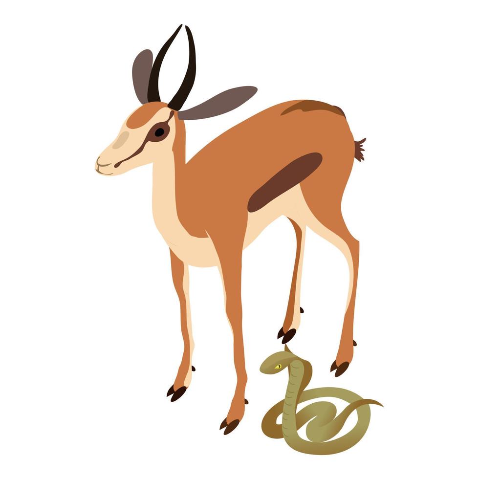 fauna concetto icona isometrico vettore. grande re cobra vicino giovane antilope icona vettore
