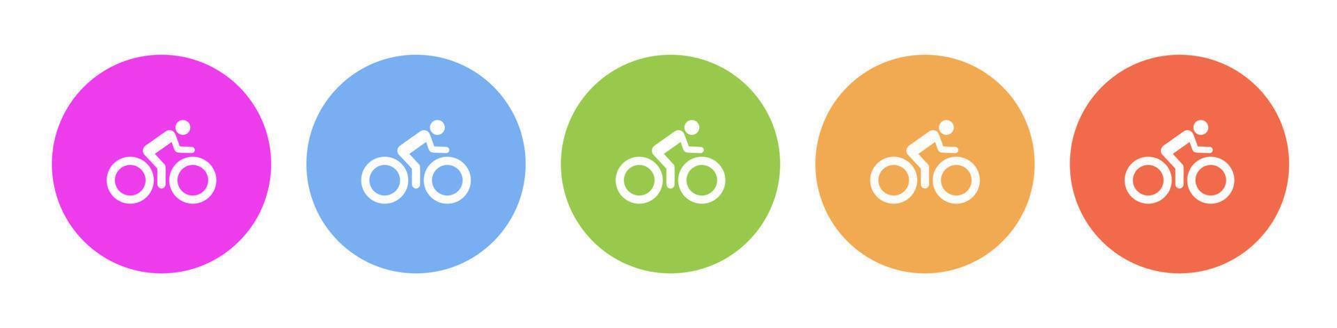Multi colorato piatto icone su il giro sfondi. bicicletta, uomo multicolore cerchio vettore icona su bianca sfondo