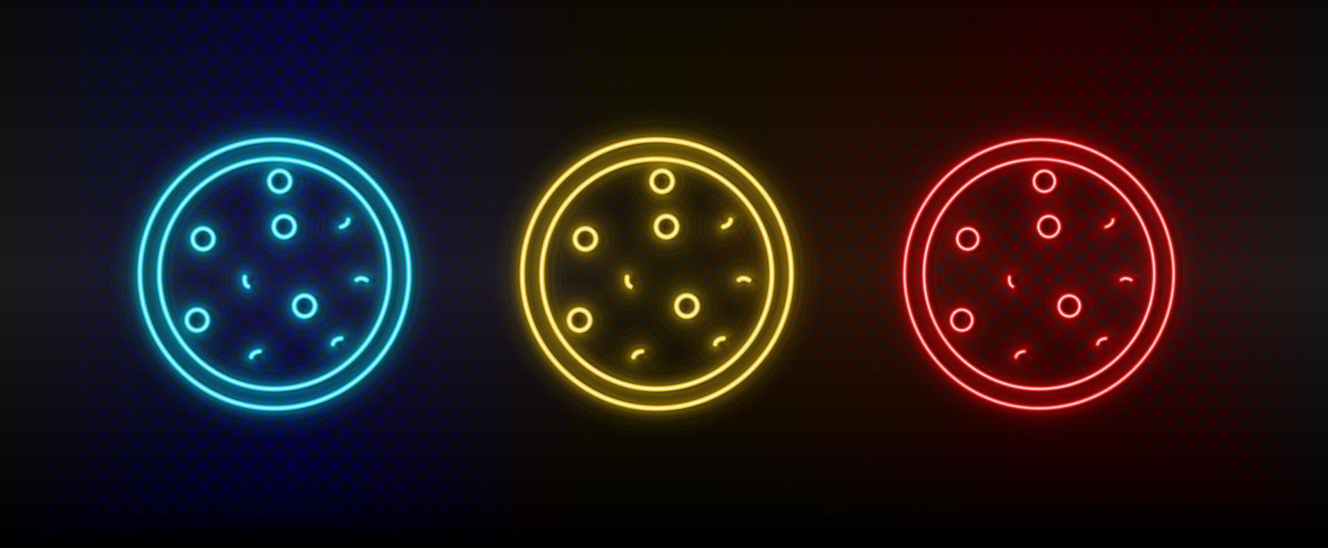 neon icona impostato Pizza. impostato di rosso, blu, giallo neon vettore icona su buio sfondo