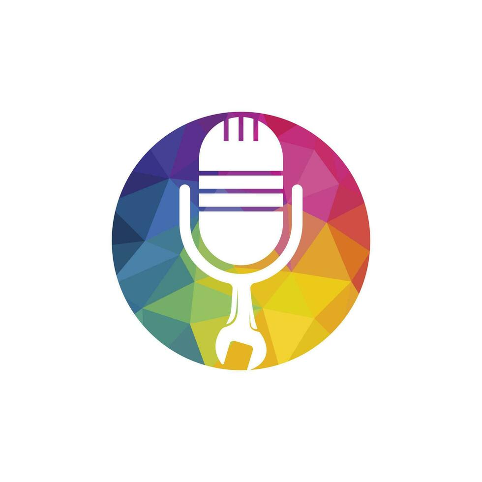 riparazione Podcast vettore logo design. chiave inglese e mic icona design.