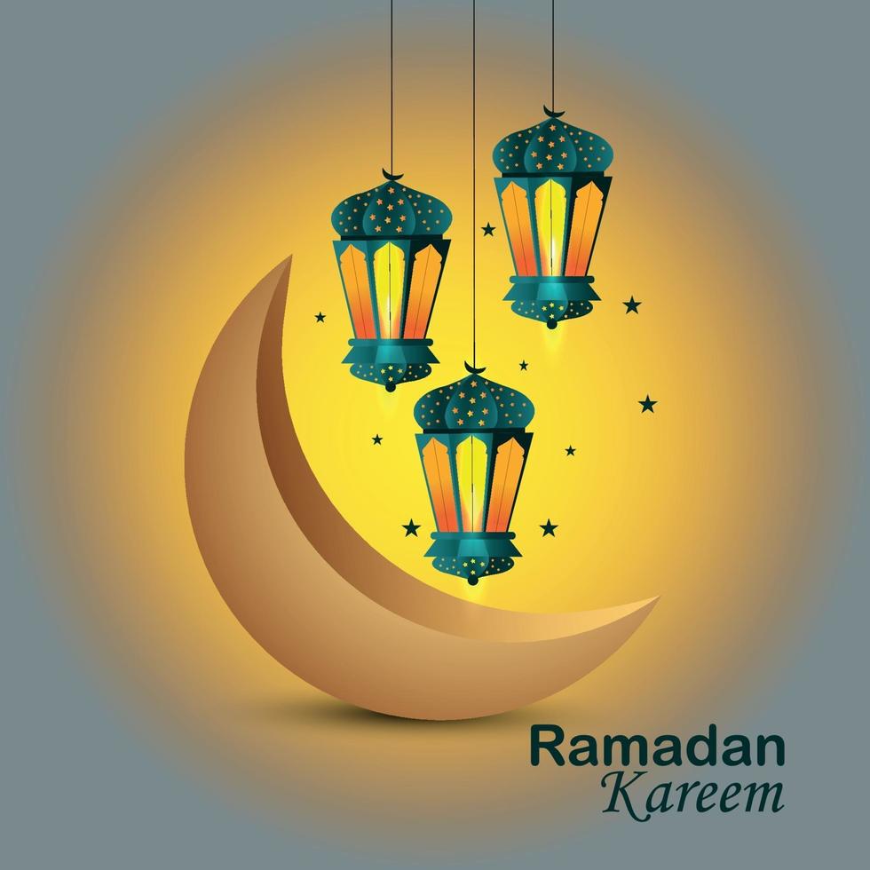 biglietto di auguri di ramadan kareem e sfondo con lanterna ramadan vettore