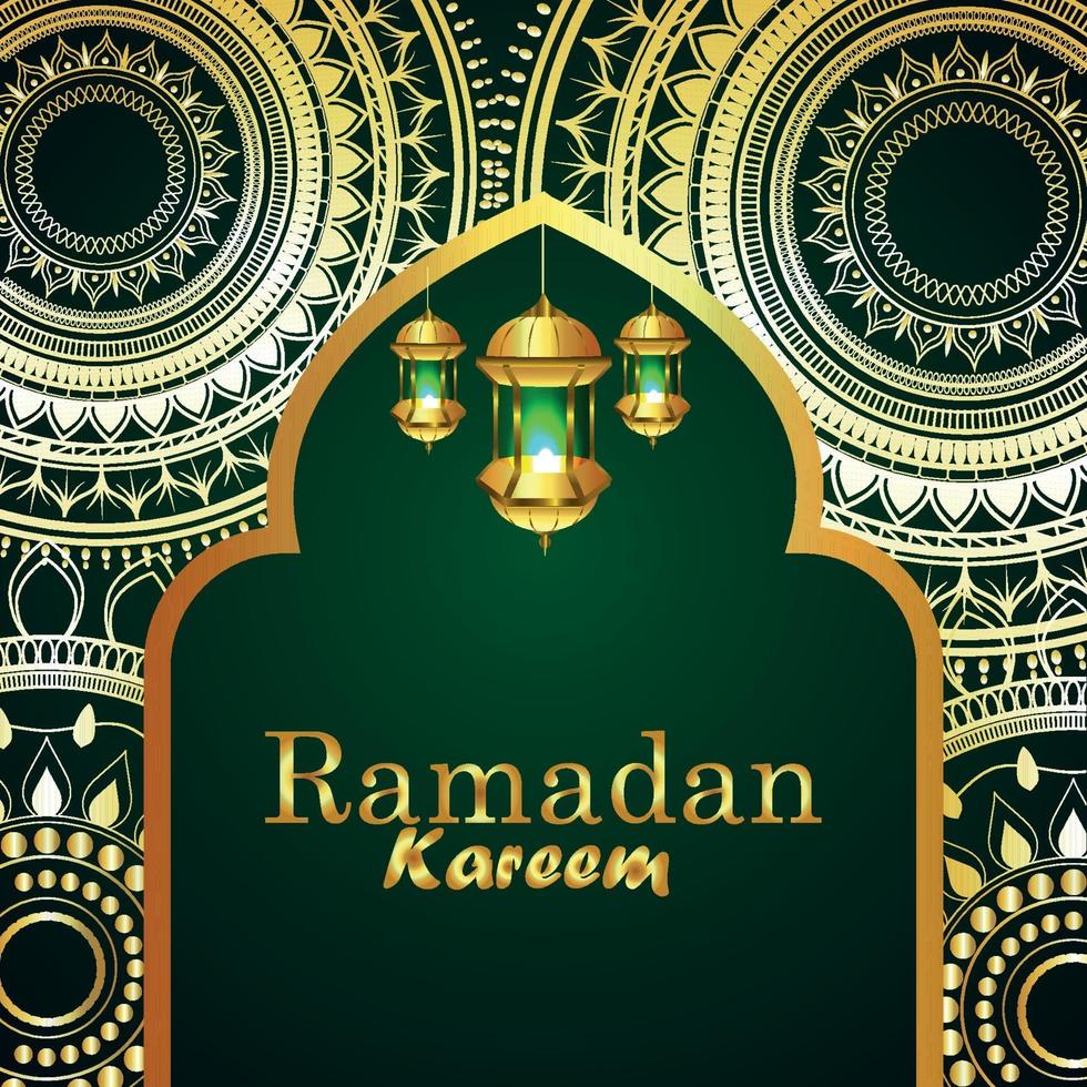 biglietto di auguri ramadan kareem o eid mubarak con lanterna creativa vettore