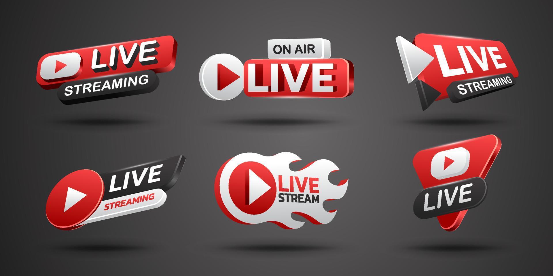 impostato di vivere streaming badge vettore