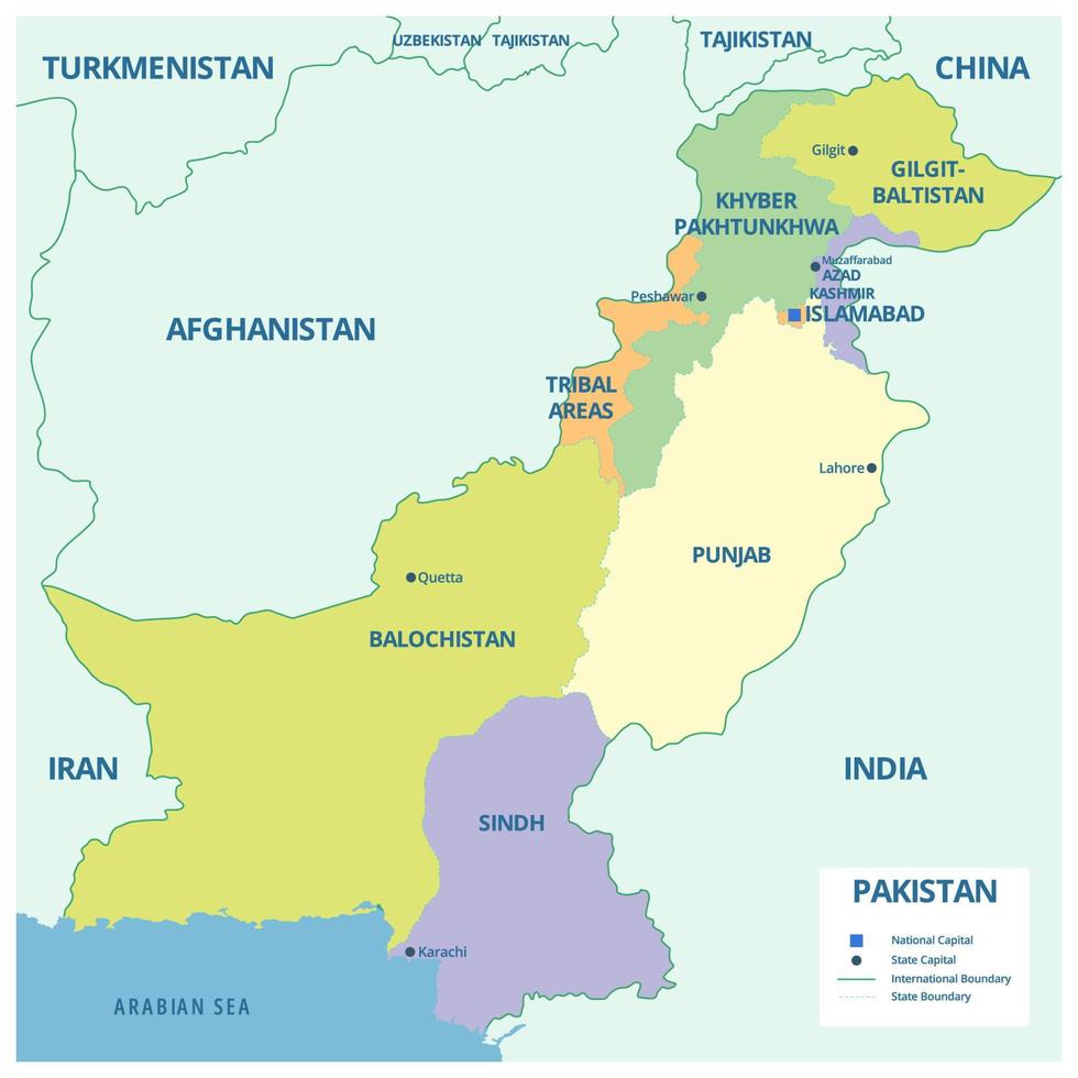 Pakistan dettagliato carta geografica con stati vettore