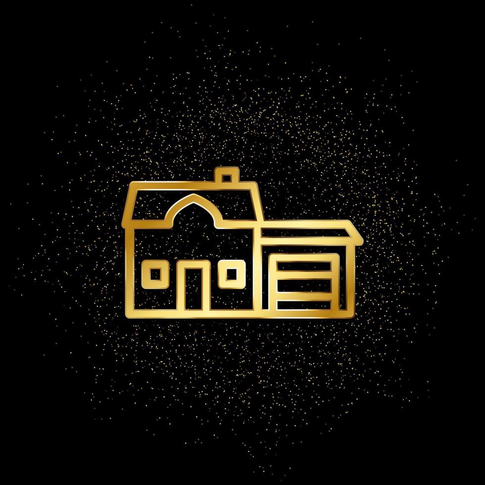 box auto, Casa oro icona. vettore illustrazione di d'oro particella sfondo. vero tenuta concetto vettore illustrazione .