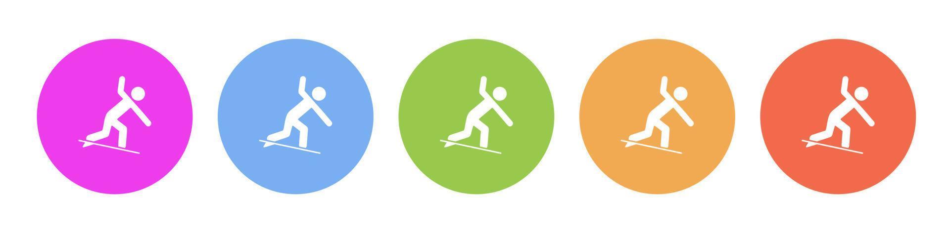 Multi colorato piatto icone su il giro sfondi. surfer multicolore cerchio vettore icona su bianca sfondo