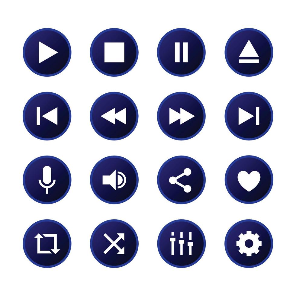 impostato di musica giocatore pulsanti pendenza blu vettore icone