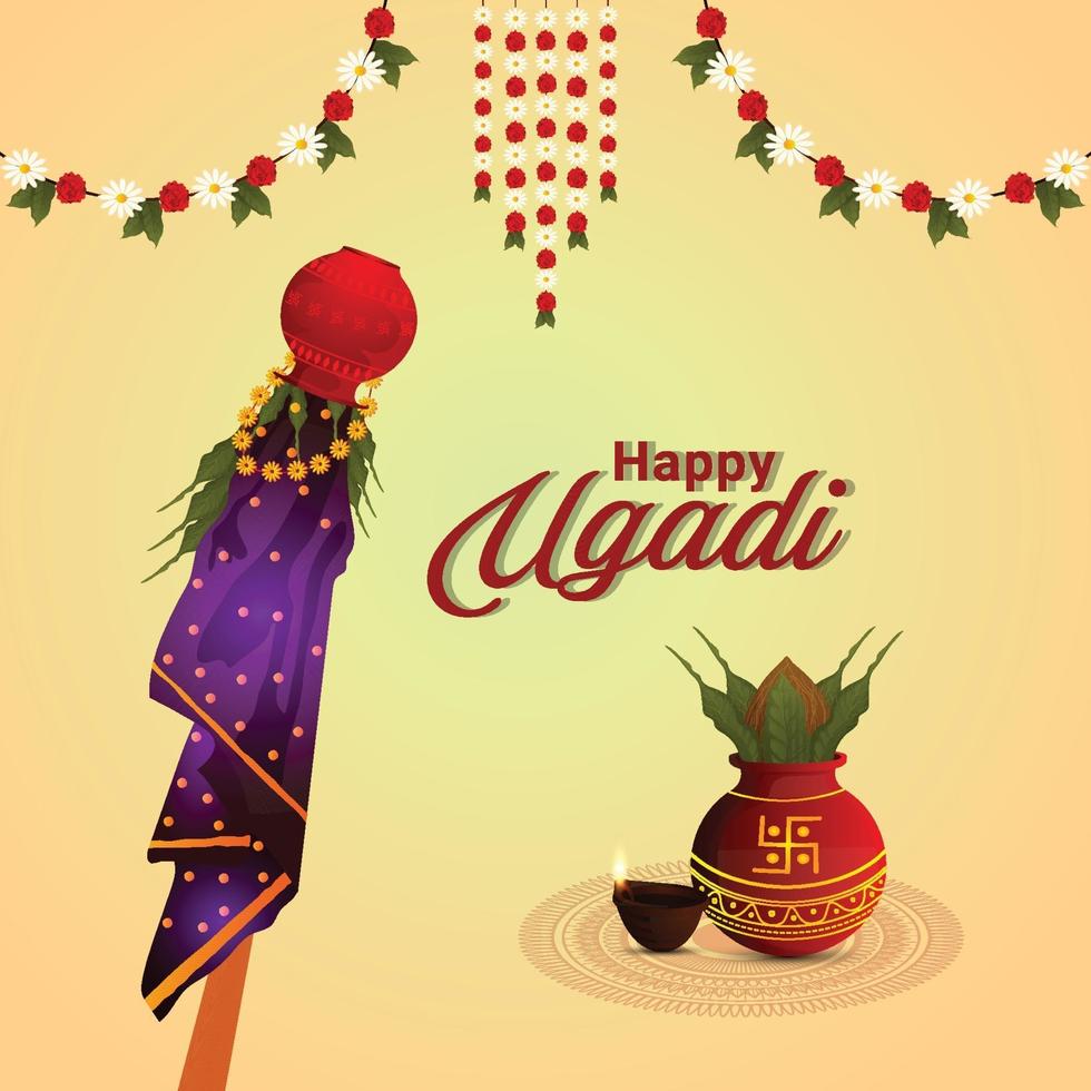 illustrazione della celebrazione di gudi padwa della cartolina d'auguri dell'india vettore