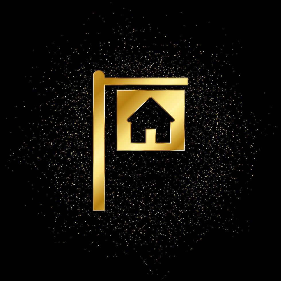 Casa per affitto oro, icona. vettore illustrazione di d'oro particella su oro vettore sfondo