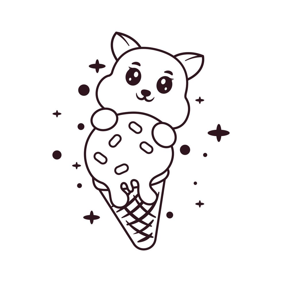 carino cane e ghiaccio crema kawaii stile colorazione libro vettore