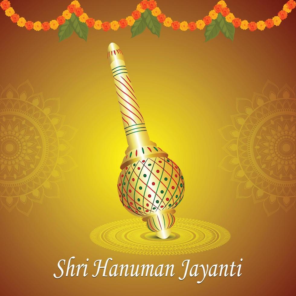 biglietto di auguri hanuman jayanti con arma e sfondo lord hanuman vettore
