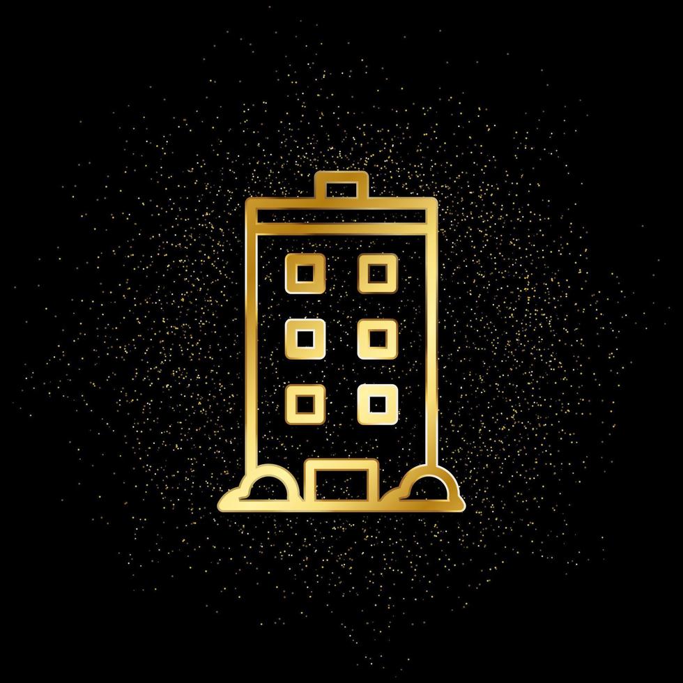 Casa, edificio oro icona. vettore illustrazione di d'oro particella sfondo. vero tenuta concetto vettore illustrazione .