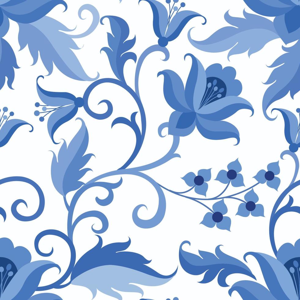blu monocromatico fiore ornamento senza soluzione di continuità modello. vettore