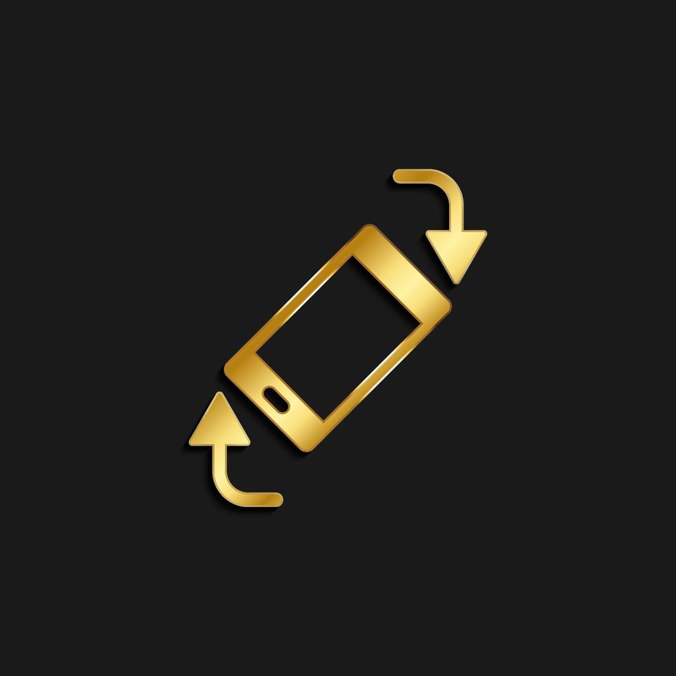 Telefono, ruotare, frecce oro icona. vettore illustrazione di d'oro stile icona su buio sfondo