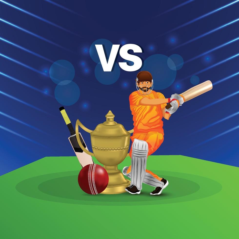 partita di campionato di cricket con illustrazione del giocatore di cricket vettore