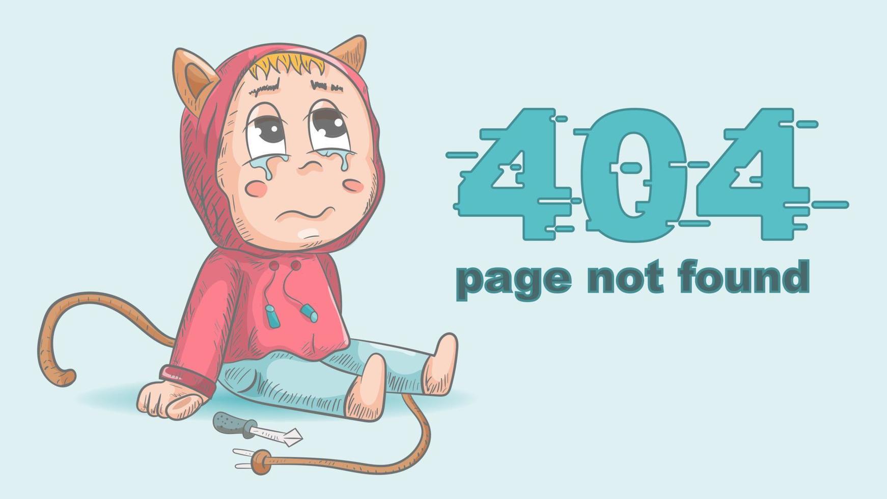 errore 404 pagina non trovato divertente colorato poco uomo chibi seduta Il prossimo per un' Cacciavite e un' rotto filo illustrazione per design vettore