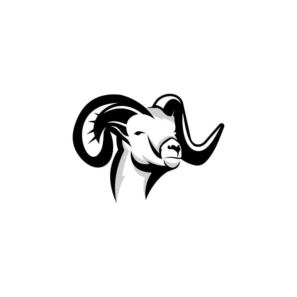 grande corno animale logo design modello. animale simbolo logotipo. grande corno pecora simbolo silhouette. vettore