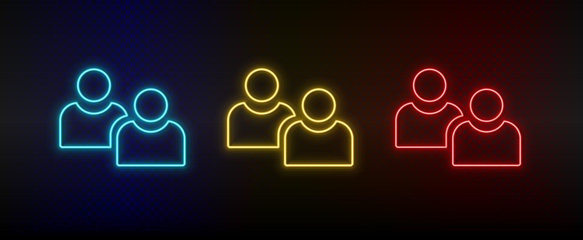 neon icona impostato avatar, utenti. impostato di rosso, blu, giallo neon vettore icona su buio trasparente sfondo