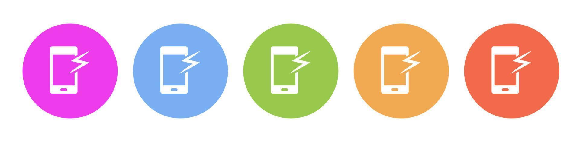 Multi colorato icona rotto Telefono mobile. pulsante bandiera il giro distintivo interfaccia per applicazione illustrazione su bianca sfondo vettore