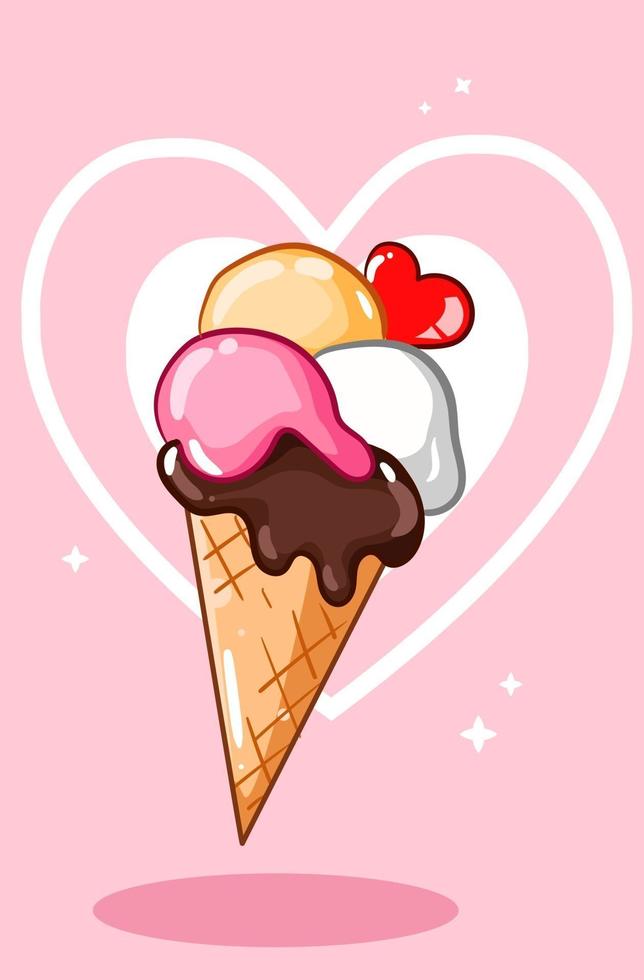 gelato di San Valentino con illustrazione di cartone animato di amore vettore