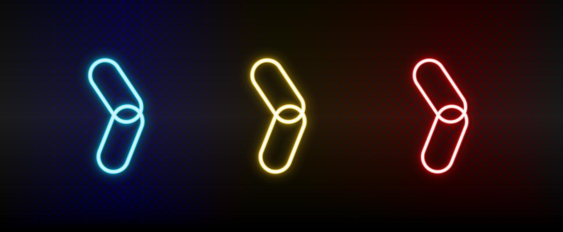 catena, Collegare, collegamento neon icona impostare. impostato di rosso, blu, giallo neon vettore icona su buio trasparente sfondo