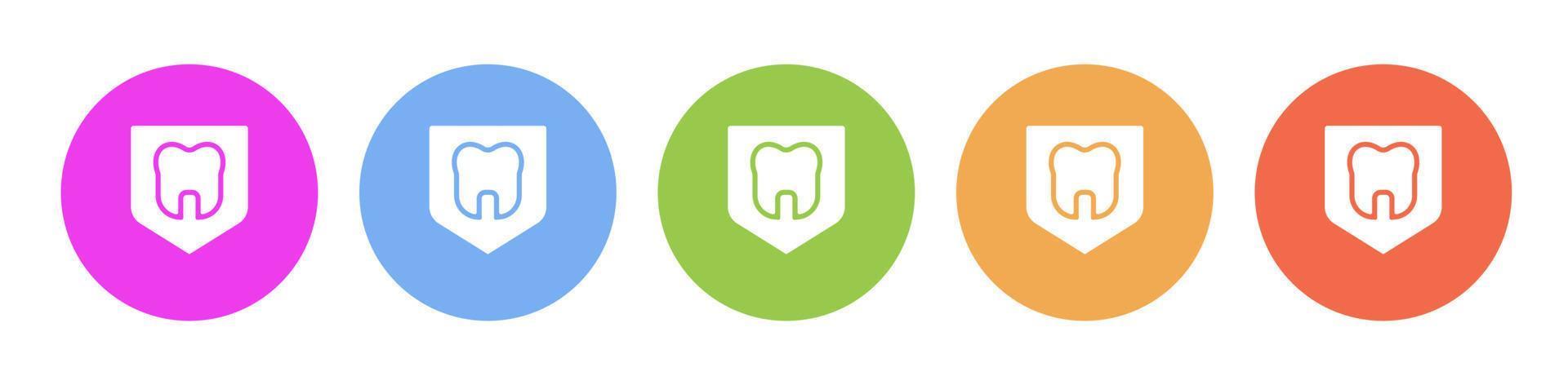 Multi colorato piatto icone su il giro sfondi. dentale, assicurazione, scudo, dente multicolore cerchio vettore icona su bianca sfondo