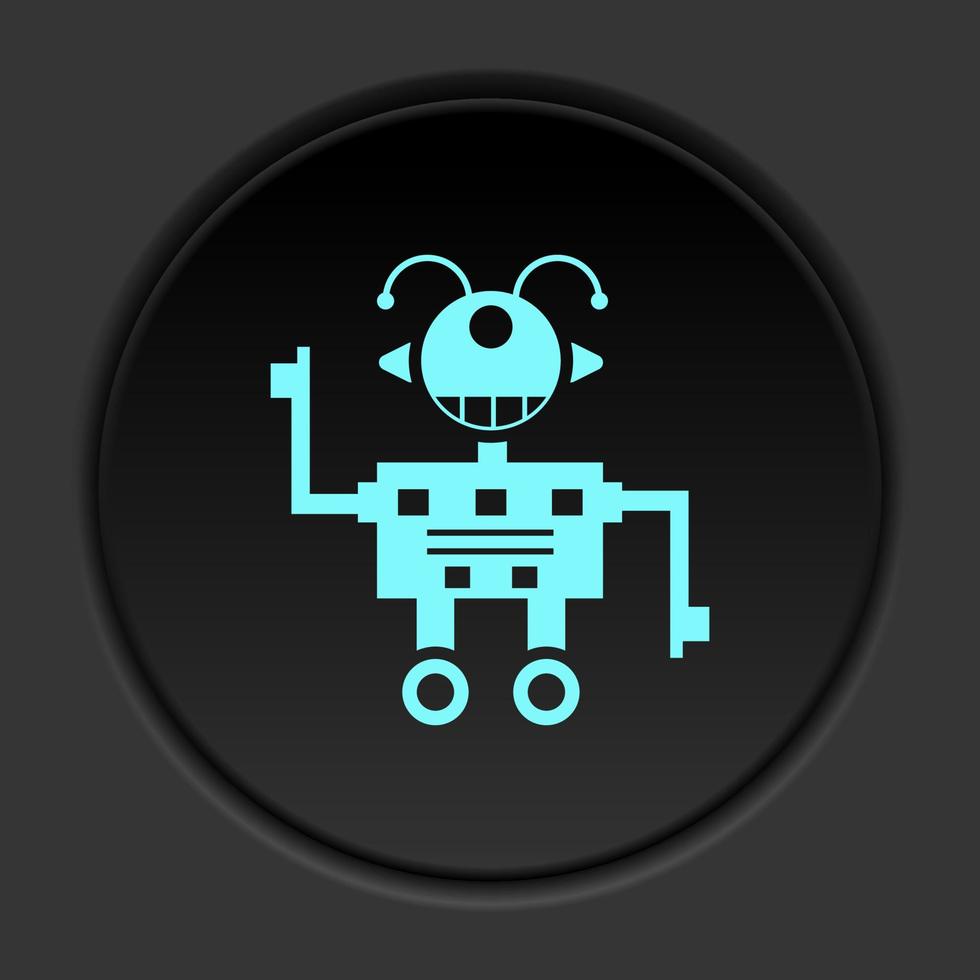 buio pulsante icona robot tecnologia. pulsante bandiera il giro distintivo interfaccia per applicazione illustrazione su scurire sfondo vettore