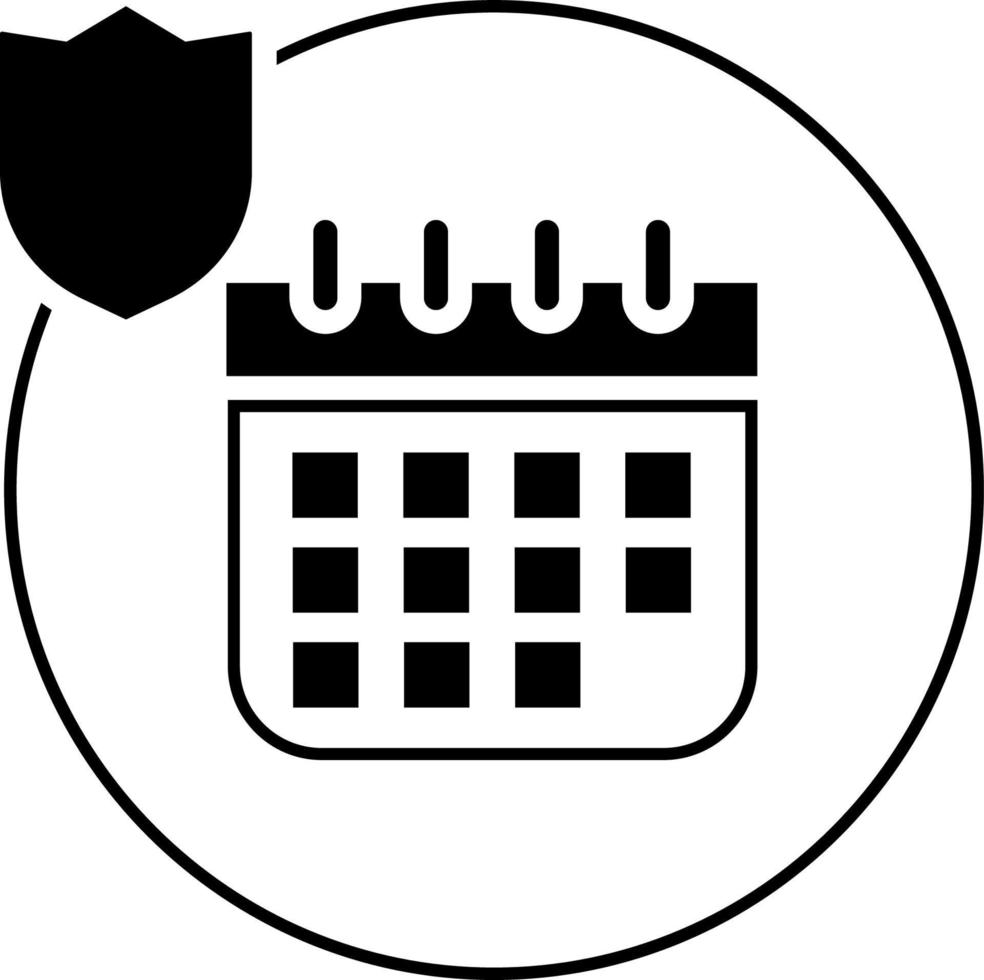 dati, assicurazione, calendario icona illustrazione isolato vettore cartello simbolo - assicurazione icona vettore nero - vettore su bianca sfondo