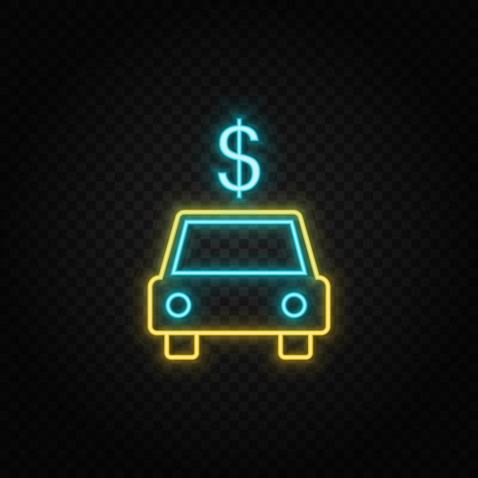 macchina, dollaro. blu e giallo neon vettore icona. trasparente sfondo.