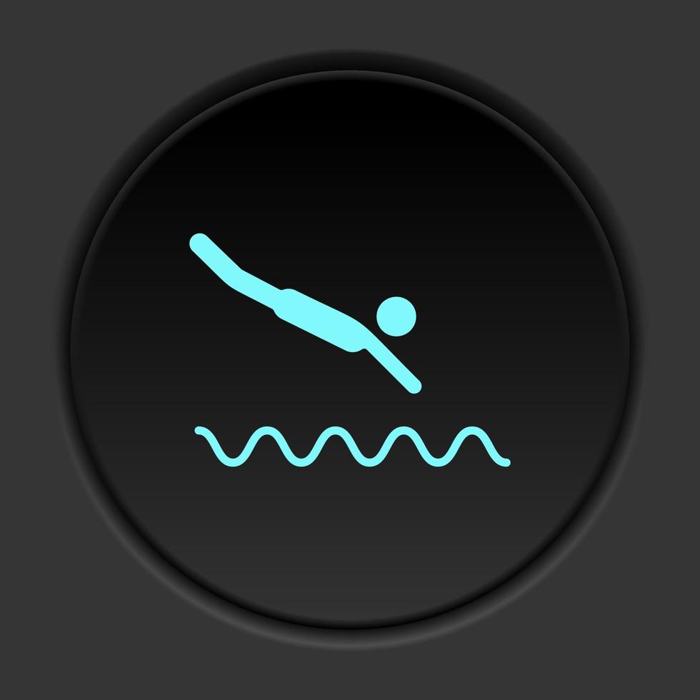 il giro pulsante icona nuoto salto. pulsante bandiera il giro distintivo interfaccia per applicazione illustrazione su buio sfondo vettore
