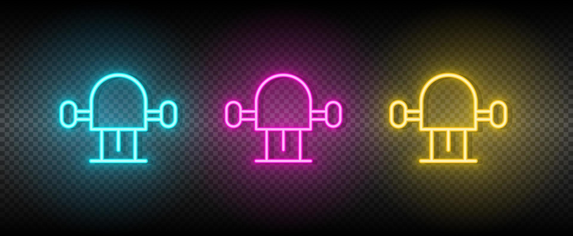 macchina, fresatura vettore icona giallo, rosa, blu neon impostare. utensili vettore icona su buio trasparenza sfondo
