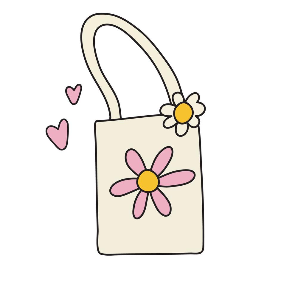 carino retrò acquirente con fiori. cotone Borsa, eco-friendly consumo. vettore