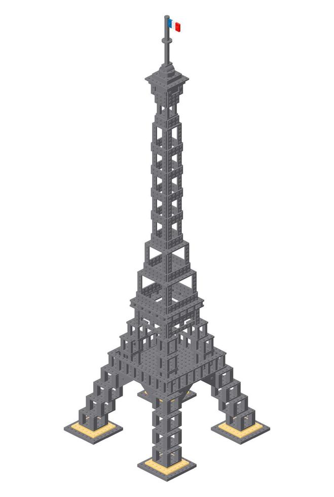 eiffel Torre assemblato a partire dal plastica blocchi nel isometrico stile per Stampa e design. vettore illustrazione.