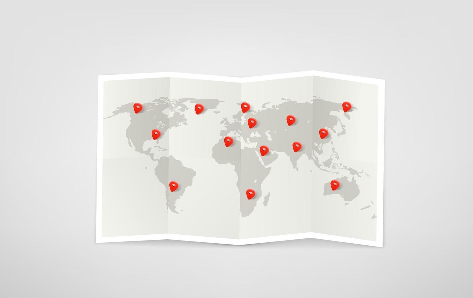 illustrazione di viaggio con borsa rossa, mappa cartacea, modello di aeroplano, biglietti, macchina fotografica. modo del turista vettore