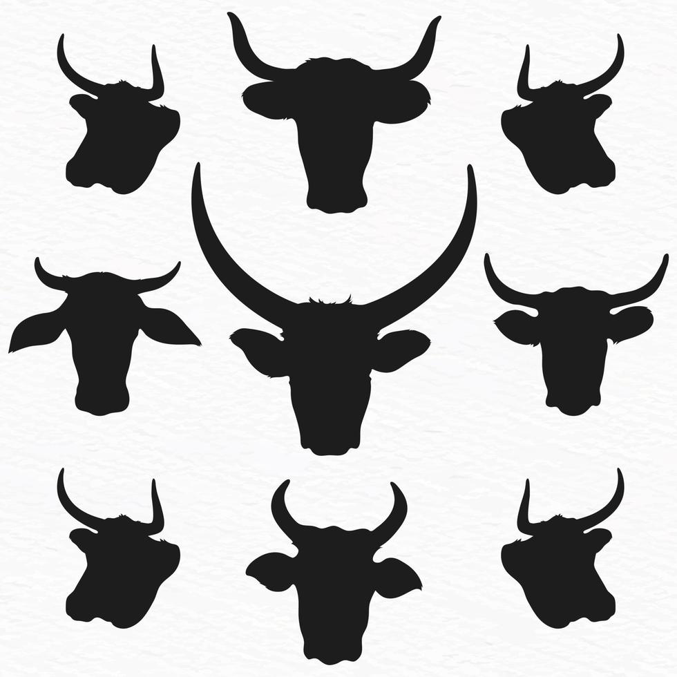 vettore mucca testa silhouette nero e bianca mucche icone impostato