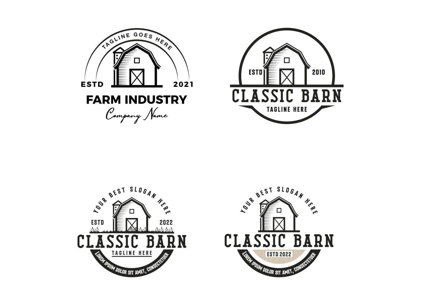 design del logo dell'azienda agricola vintage - fienile in legno edificio casa fattoria bovini bovini vettore