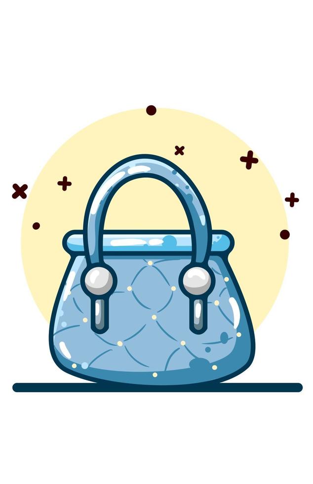 illustrazione borsa blu, disegno a mano vettore