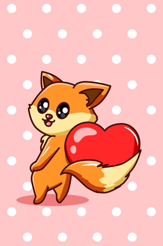 cartone animato kawaii con un'illustrazione del cuore, il giorno di san valentino vettore