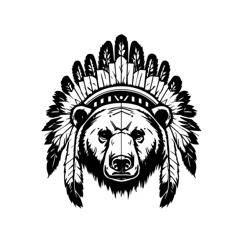 orso testa indossare indiano capo testa mano disegnato illustrazione vettore