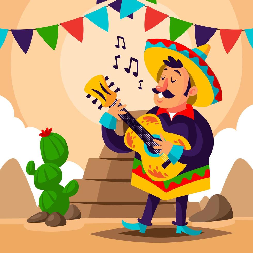 uomo che indossa abiti tradizionali del Messico, suonare la chitarra vettore