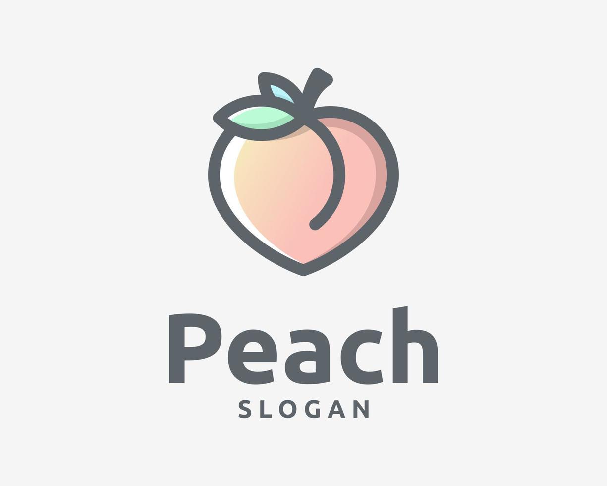 pesca frutta Pesche fresco delizioso dolce succoso cibo carino cartone animato divertente moderno vettore logo design