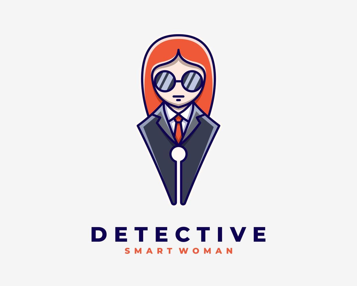 portafortuna cartone animato personaggio elegante donna investigatore ispettore penna scrittore giornalista illustrazione logo vettore