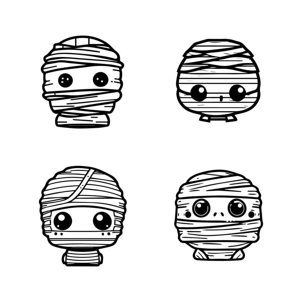 un' carino e spaventoso collezione di anime mummie, mano disegnato con delicato linea arte. queste adorabile non morti creature siamo sicuro per rubare il tuo cuore vettore