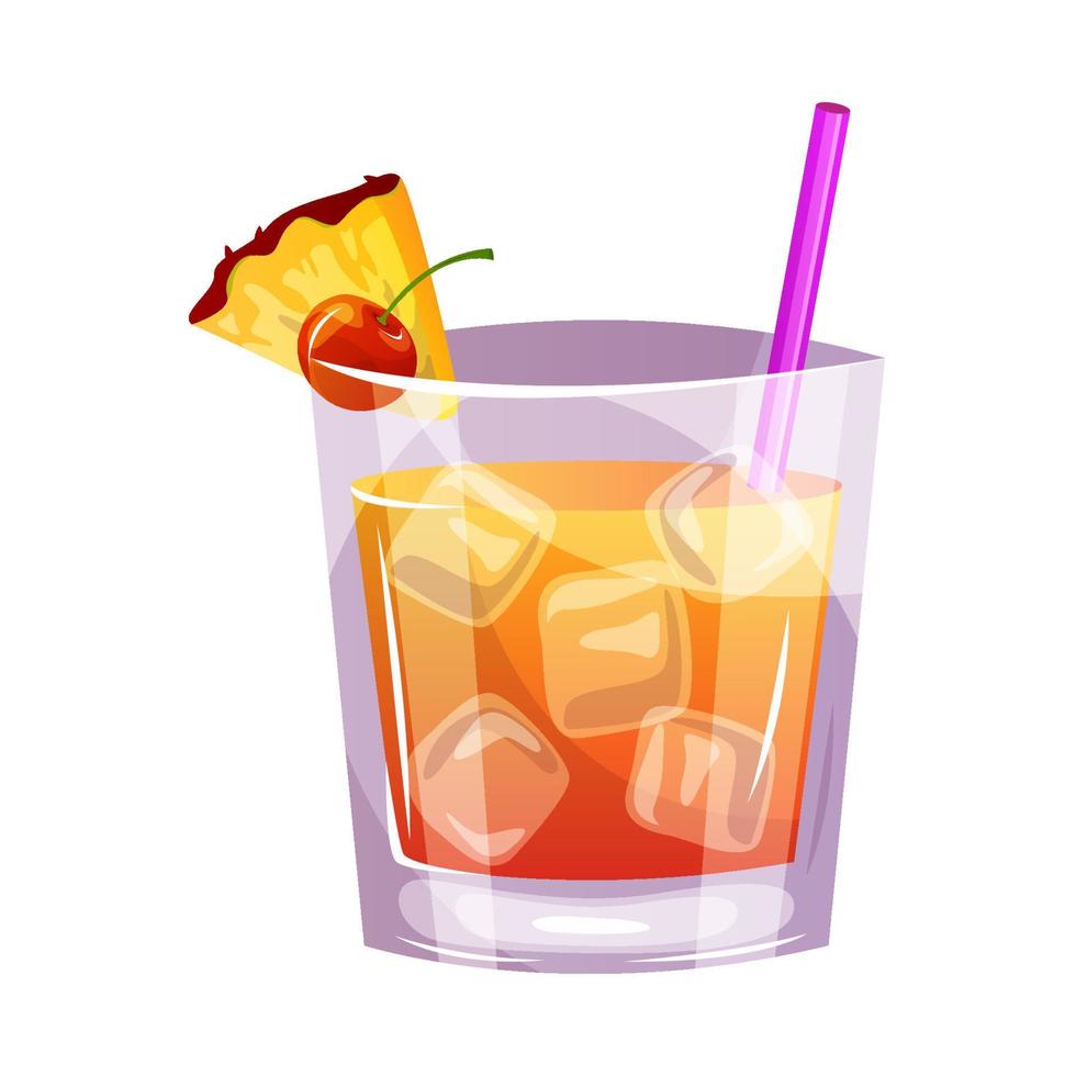 Mai tai classico cocktail con Rum, liquore, ananas, ciliegia. italiano aperitivo cocktail. alcolizzato bevanda per bevande bar menù. spiaggia vacanze, estate vacanza, festa, bar sbarra, ricreazione. vettore