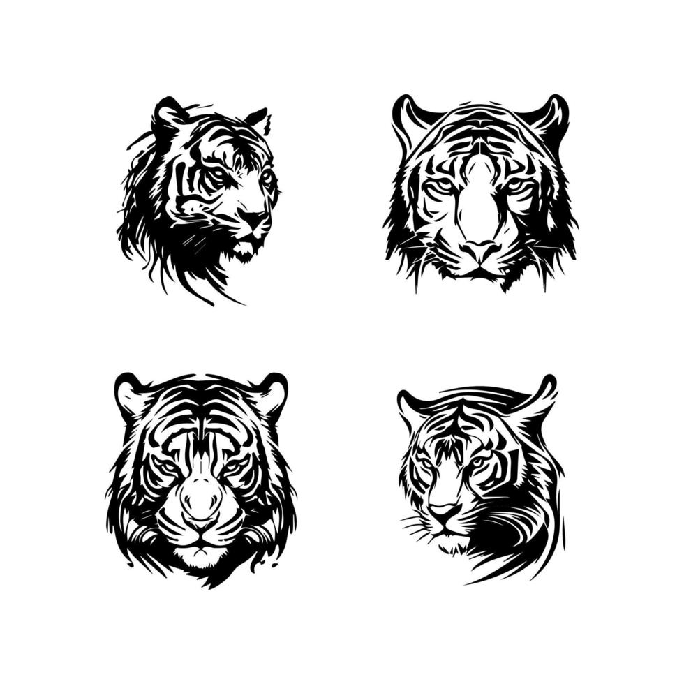 sguinzagliare il tuo interno tigre con nostro tigre logo silhouette collezione. mano disegnato con amore, queste illustrazioni siamo sicuro per Inserisci un' toccare di energia e ferocia per il tuo progetto vettore