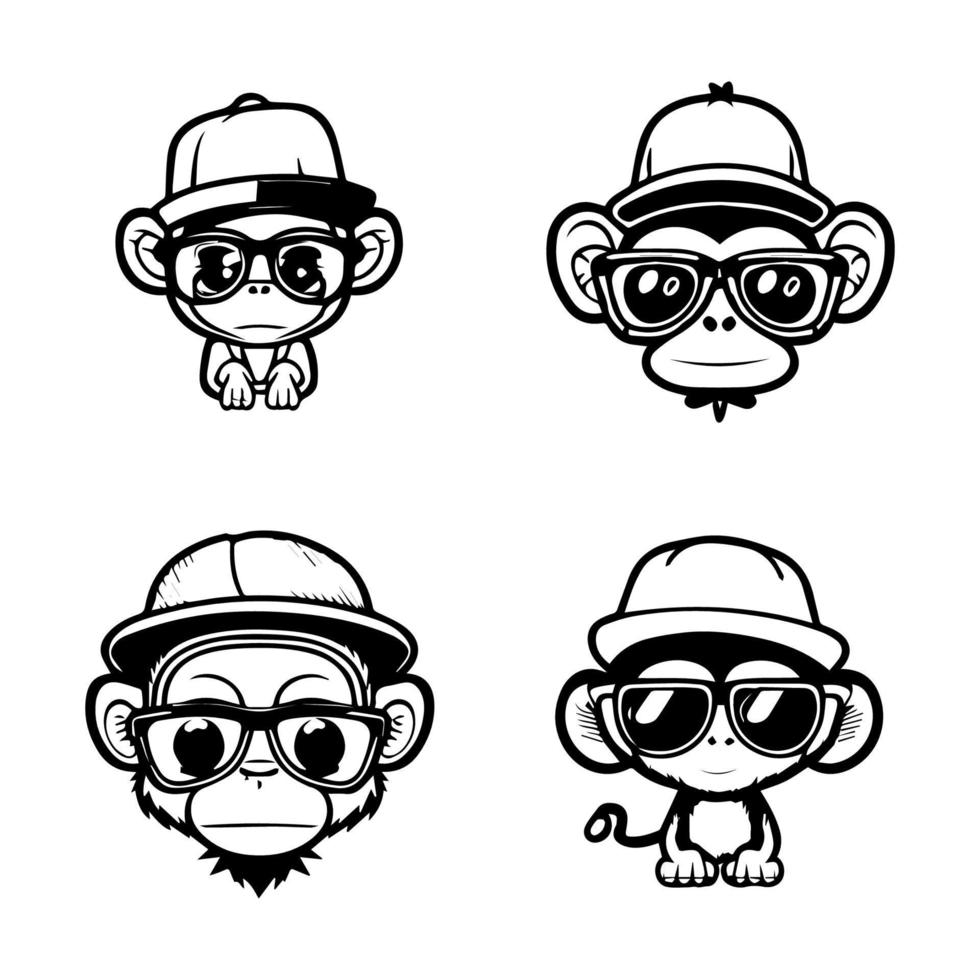 ottenere pronto per partire banane al di sopra di Questo carino kawaii scimmia logo collezione. ogni illustrazione Caratteristiche un' amante del divertimento scimmia sportivo elegante occhiali da sole per un' toccare di fantasia e fascino vettore